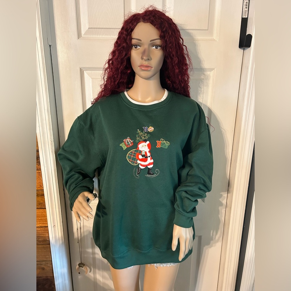 Vintage Bobbie Brooks Santa Christmas Sweater Green "Ho Ho Ho" Size 2XL Pullover